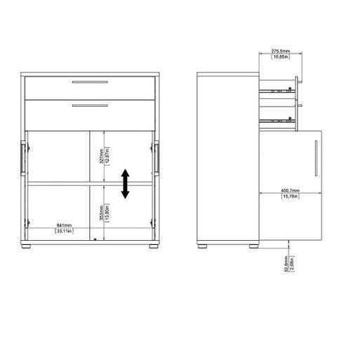 Prima Bookcase 1 Shelf with 2 Drawers and 2 Doors in Oak